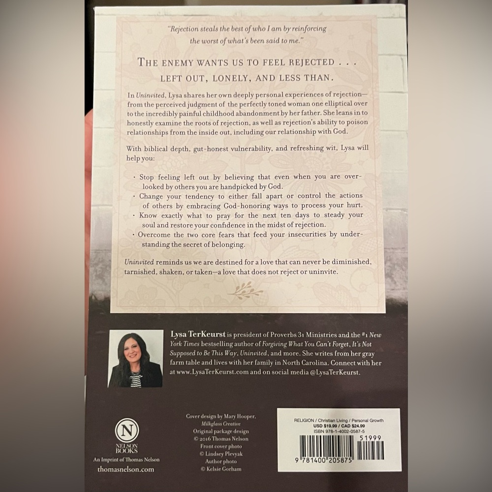 Book.  Uninvited by Lysa TerKeurst.  Excellent condition. - Picture 2 of 3